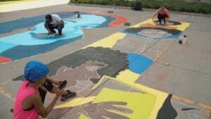 Work on the Black Lives Matter Mural at Salt Lake City Hall